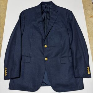 Ermenegildo Zegna Blue 2 Gold Button Wool Blazer Switzerland US 44 MSRP $2,195